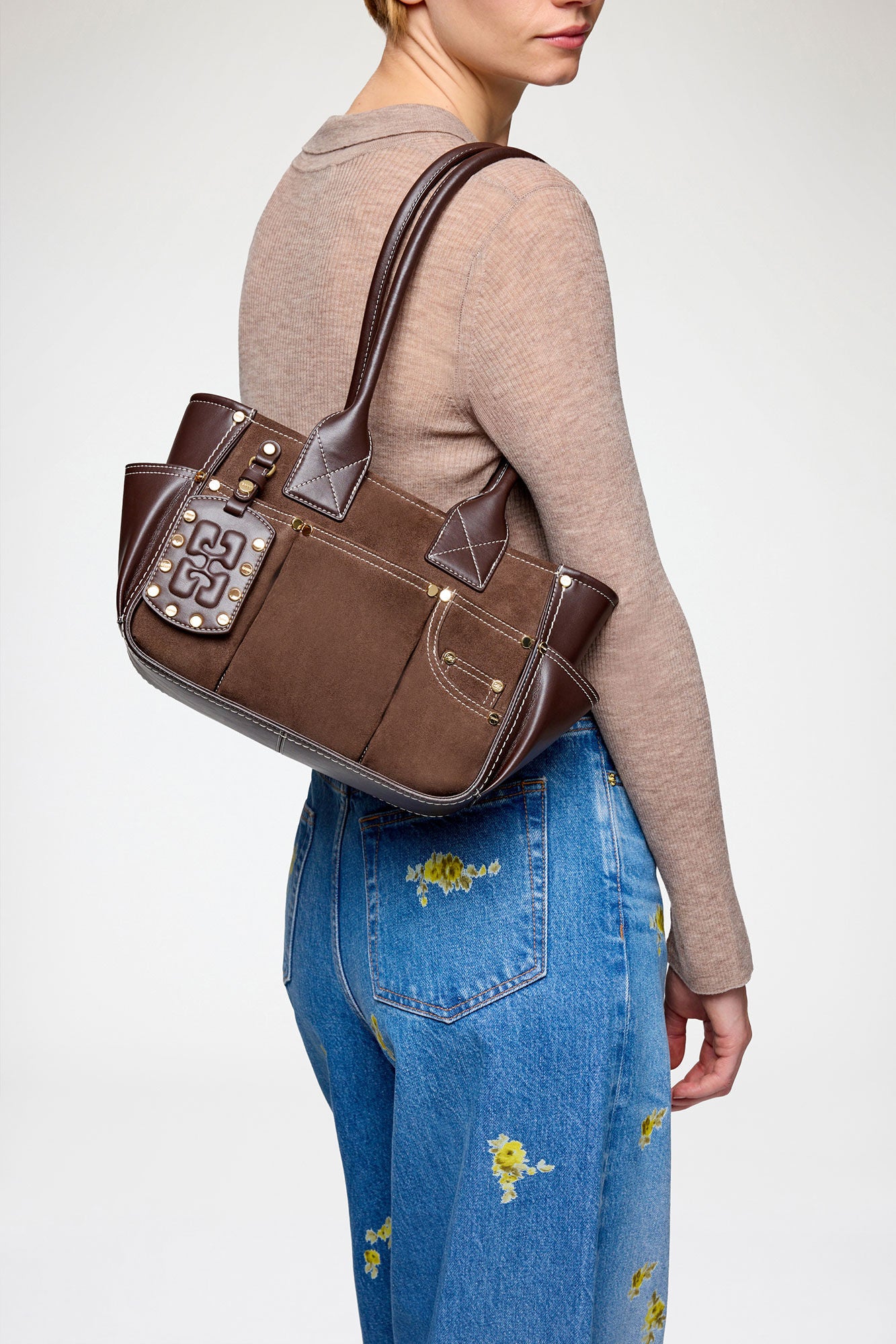 Ganni Posy small recycled suede chicory tas