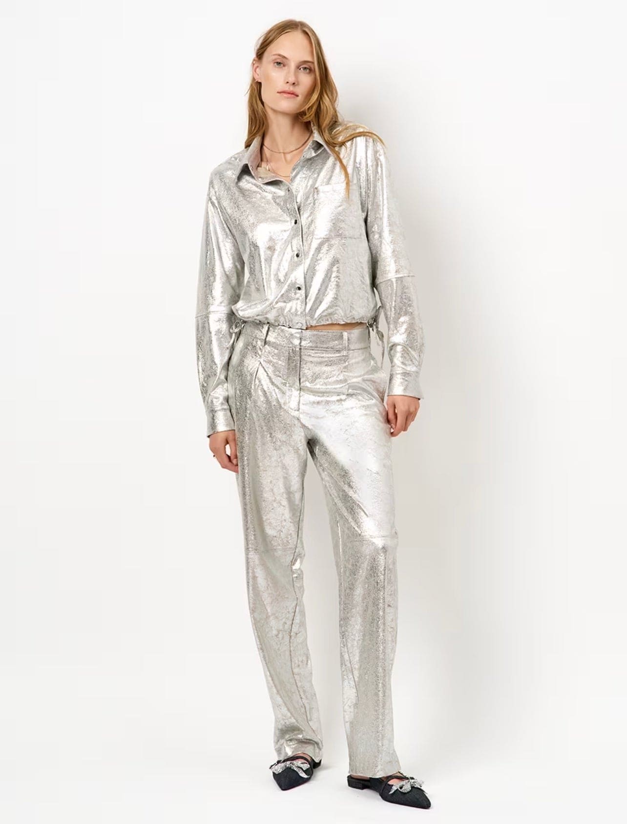 Dante6 Nikta metallic nep leren blouse