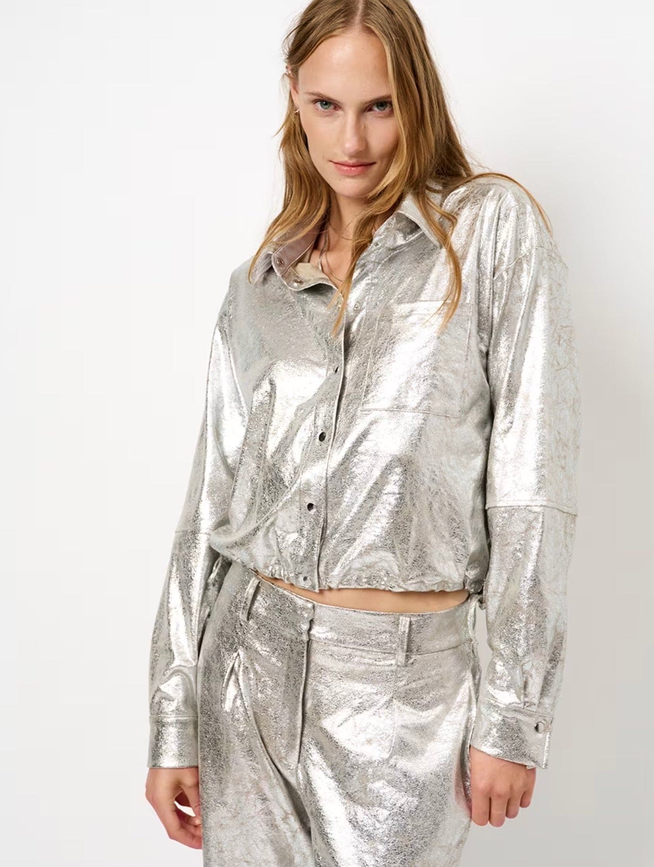 Dante6 Nikta metallic nep leren blouse