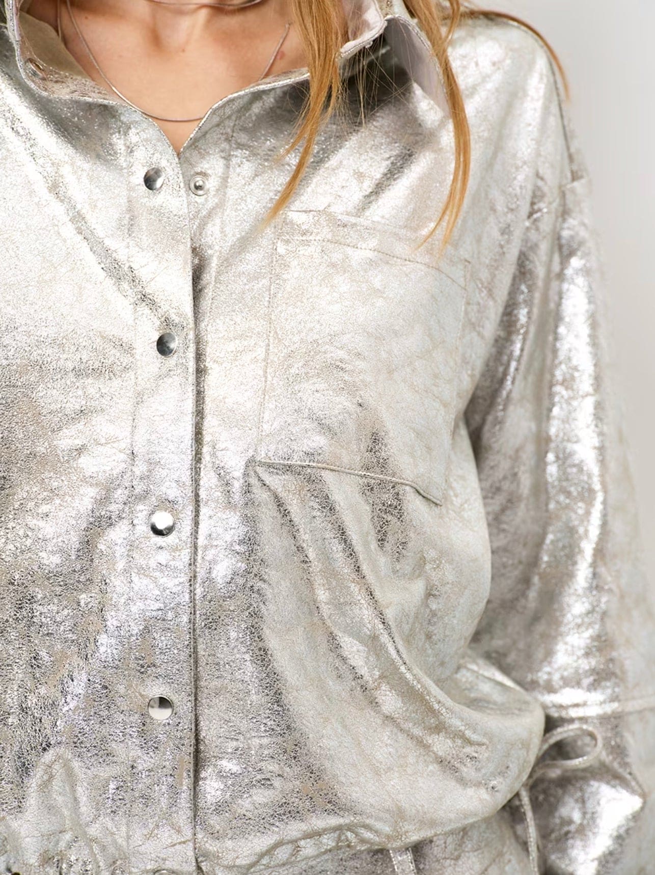 Dante6 Nikta metallic nep leren blouse
