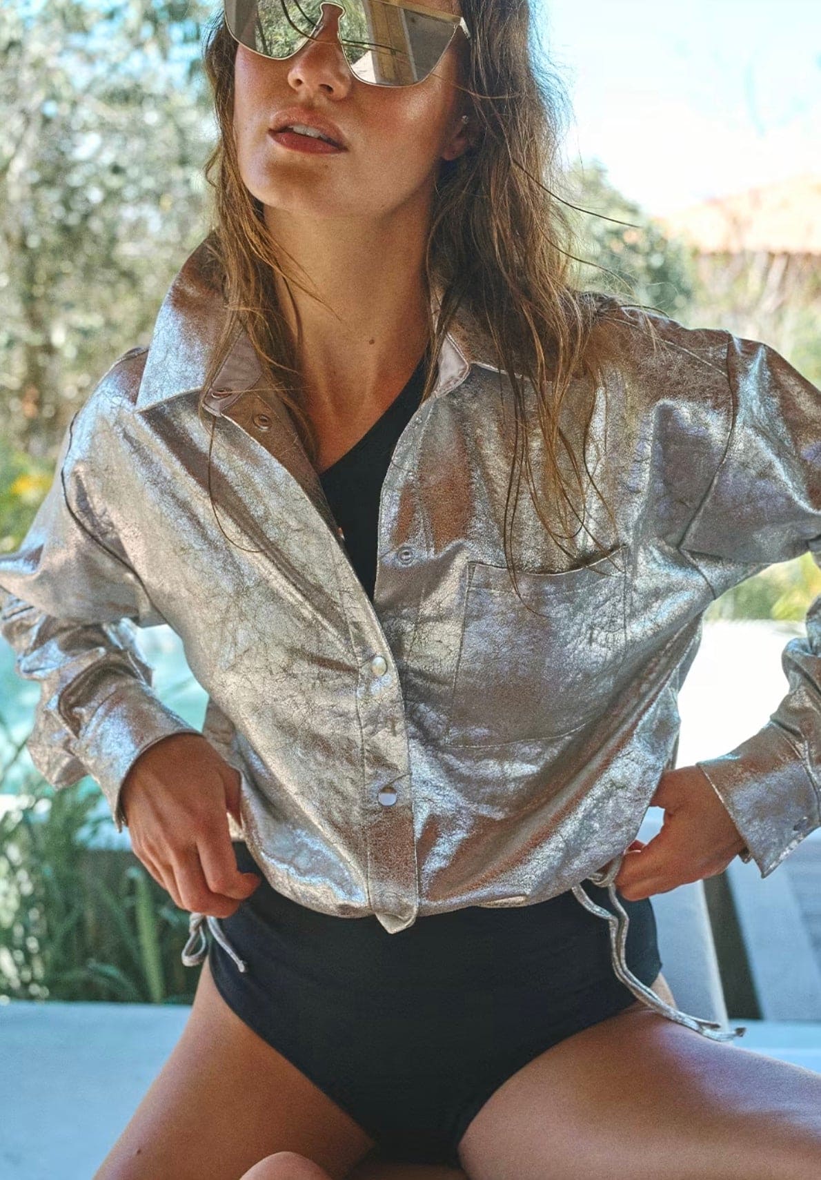 Dante6 Nikta metallic nep leren blouse