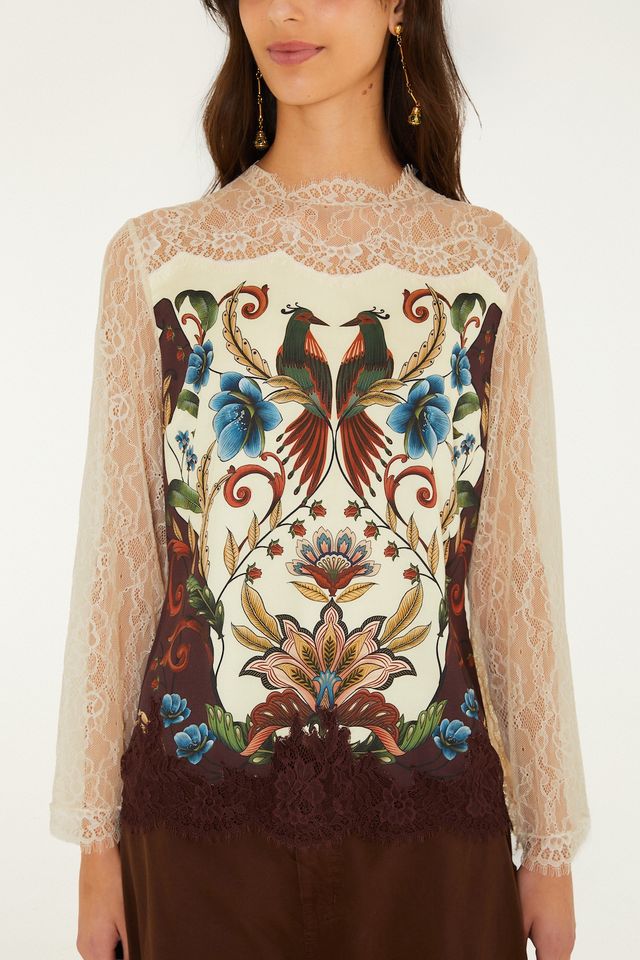 Farm Rio Millena winter white longsleeve blouse