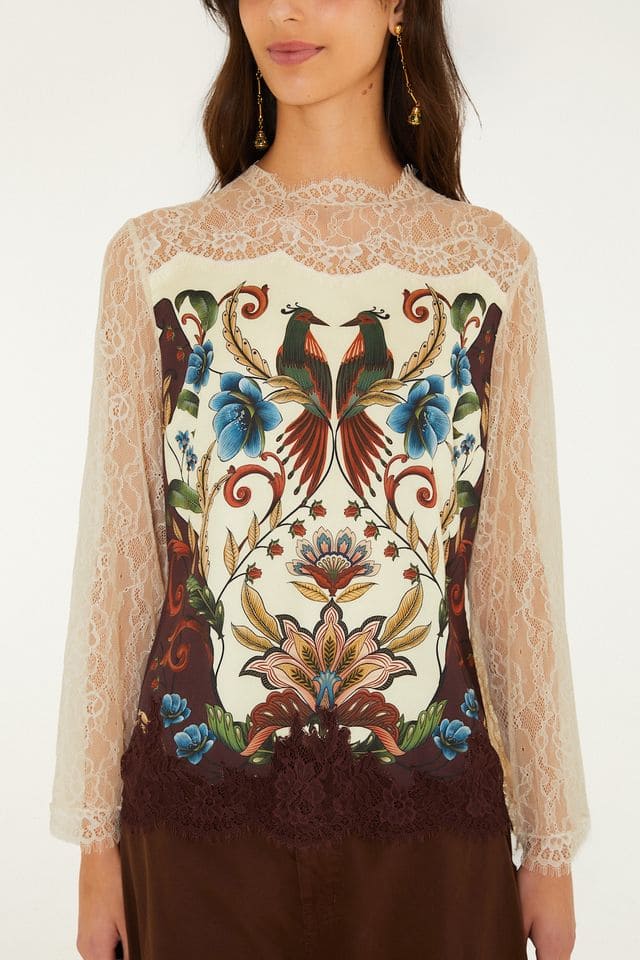 Farm Rio Millena winter white longsleeve blouse