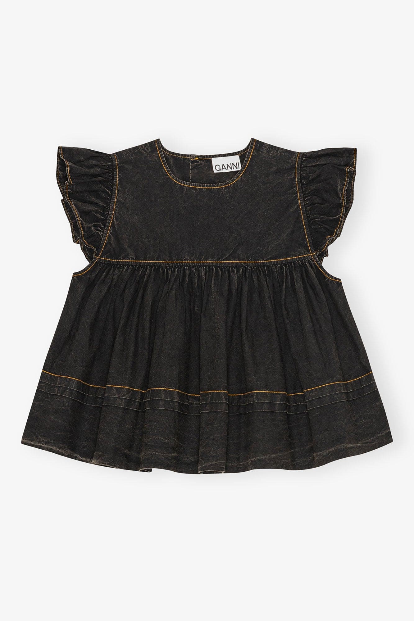 Ganni Garment dyed cotton frill sleeve top