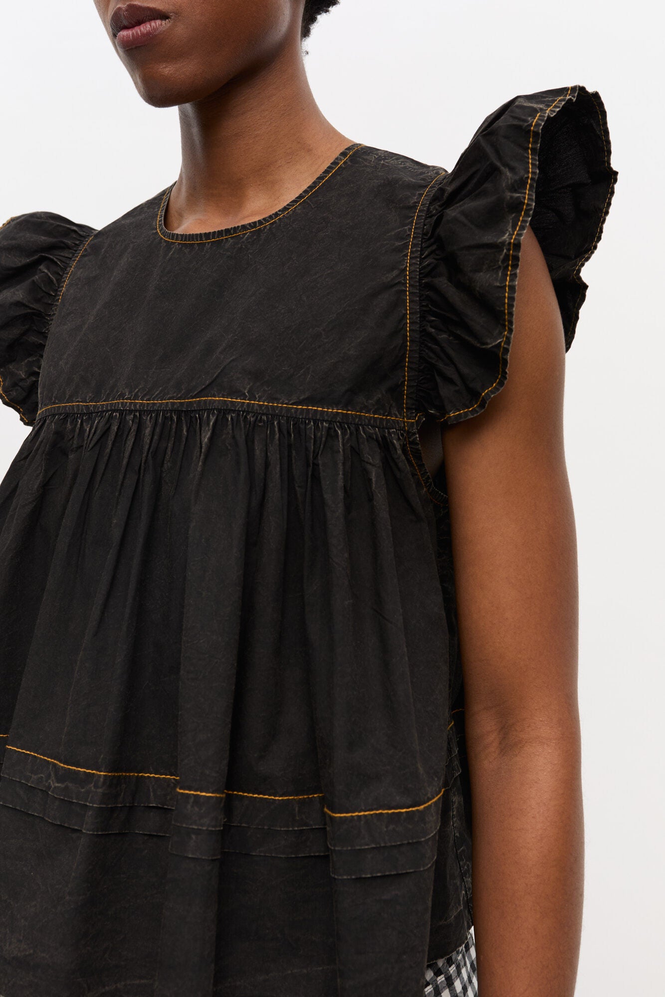 Ganni Garment dyed cotton frill sleeve top