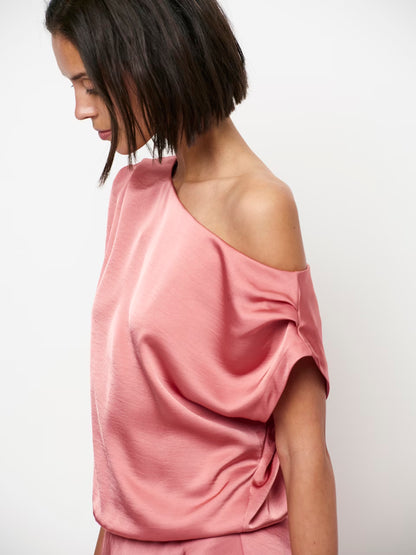 Dante6 Epic off shoulder satin maxi jurk
