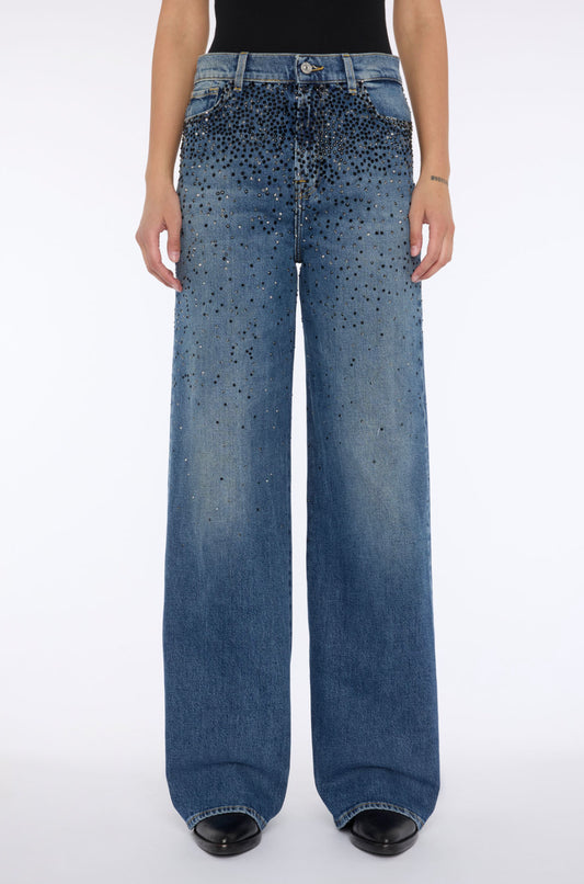 7 For All Mankind Low slung wide leg crystal jeans