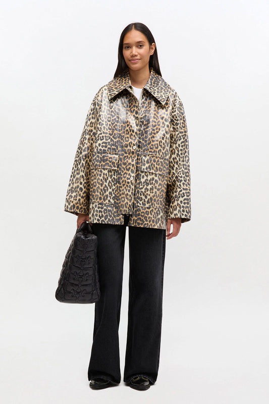 Ganni Leopard Coated Canvas jas