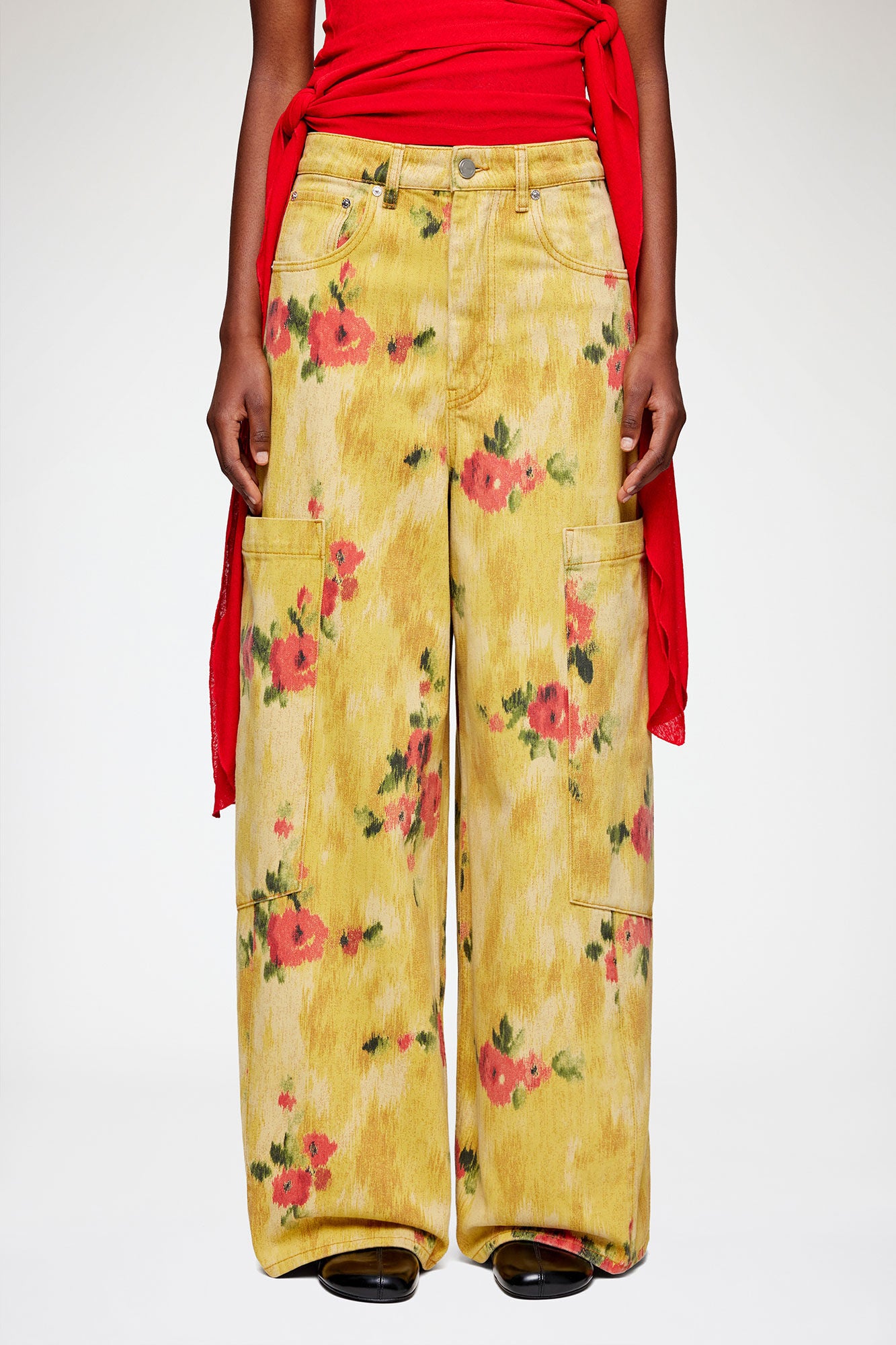 Ganni Print denim baggy cargo jeans