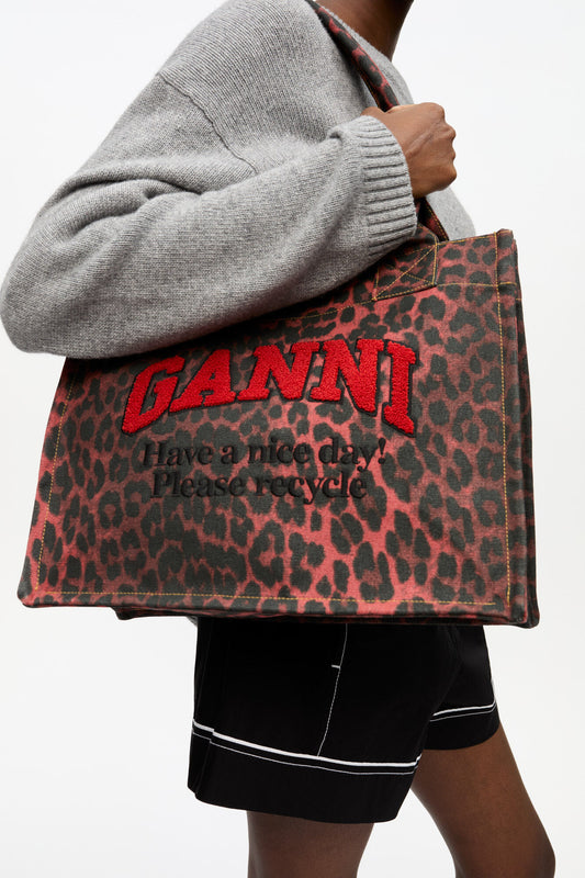 Ganni Shopper Red Leopard