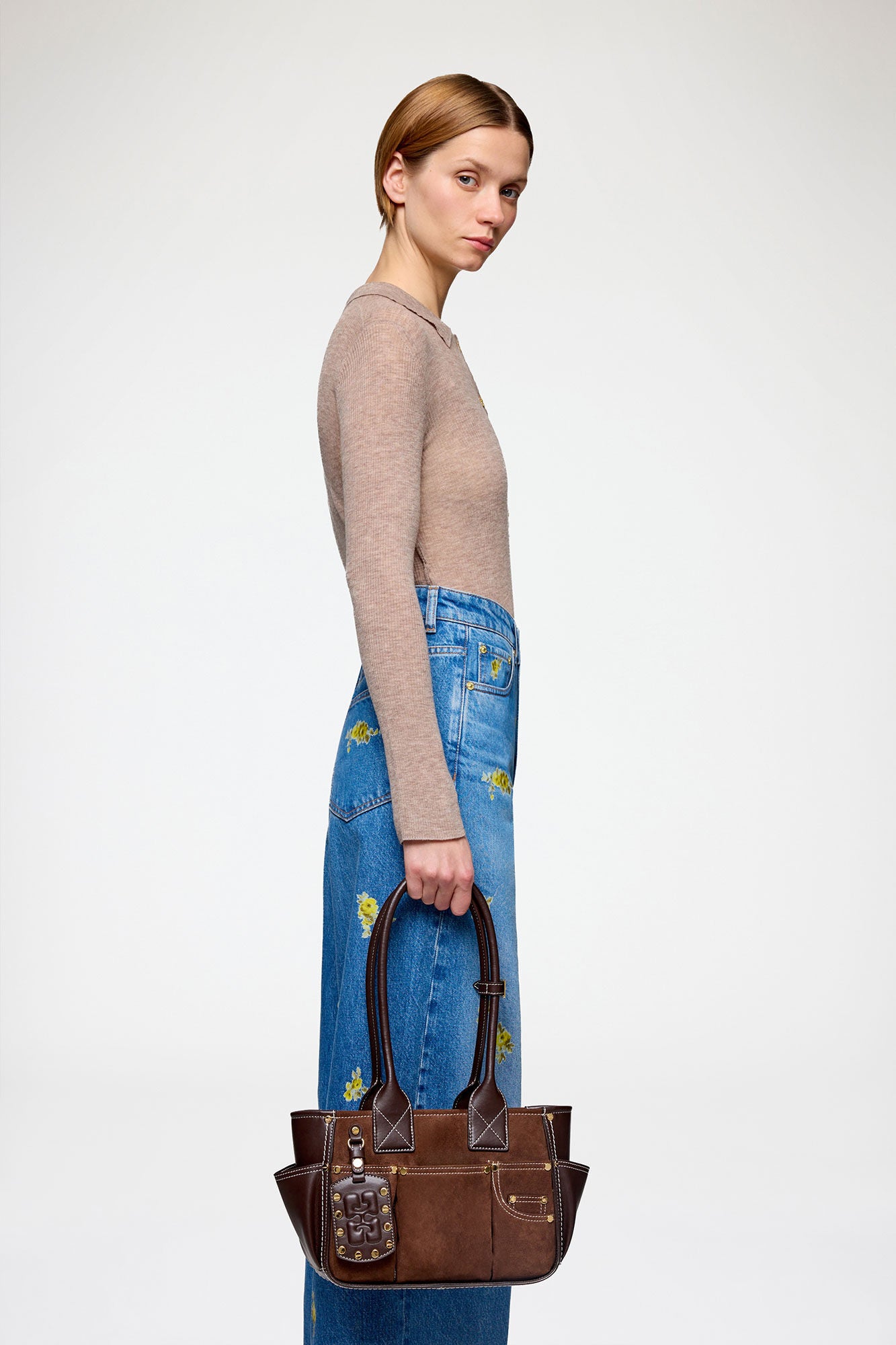 Ganni Posy small recycled suede chicory tas