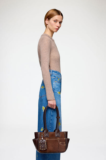 Ganni Posy small recycled suede chicory tas