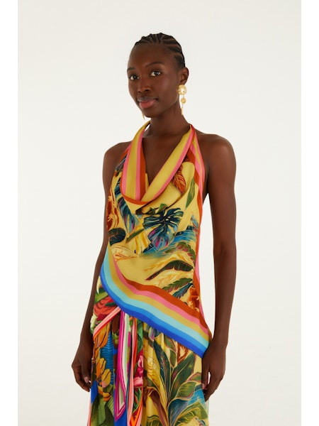 Farm Rio Rainbow summer sleeveless scarf top