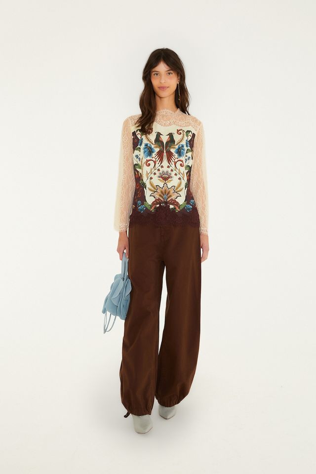 Farm Rio Millena winter white longsleeve blouse
