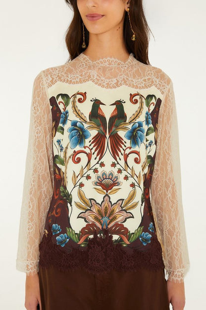 Farm Rio Millena winter white longsleeve blouse