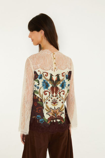 Farm Rio Millena winter white longsleeve blouse