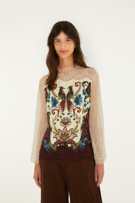 Farm Rio Millena winter white longsleeve blouse