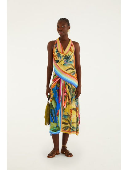 Farm Rio Rainbow summer mixed scarf midi rok