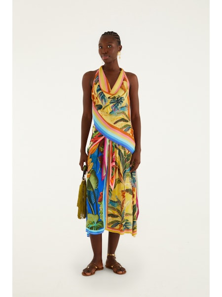 Farm Rio Rainbow summer mixed scarf midi rok