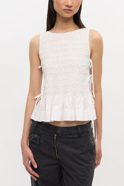 Ganni Poplin smocked tie top
