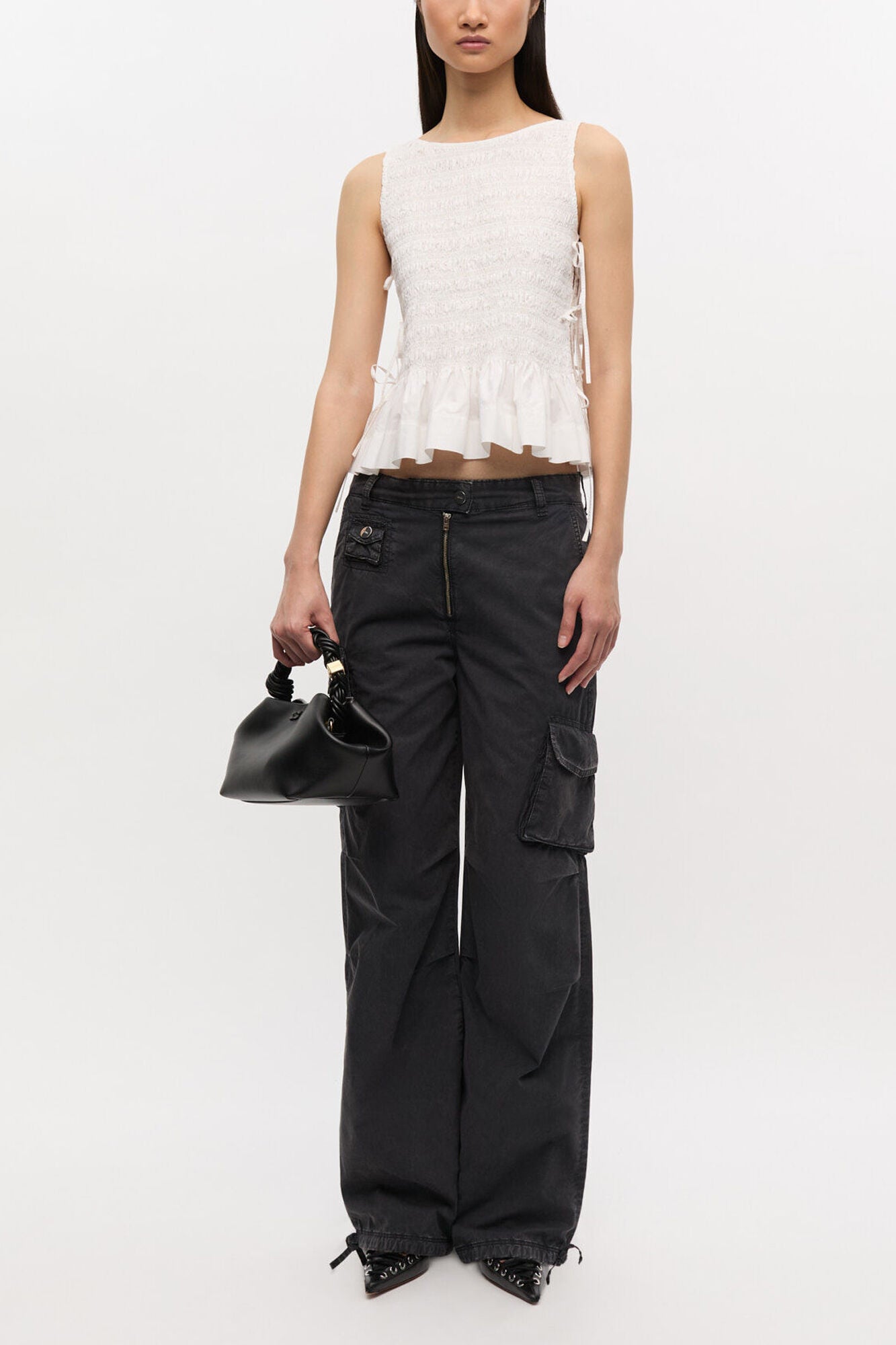 Ganni Poplin smocked tie top