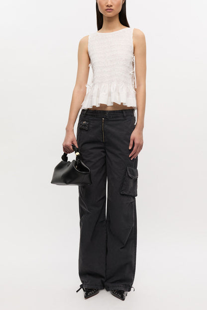 Ganni Poplin smocked tie top