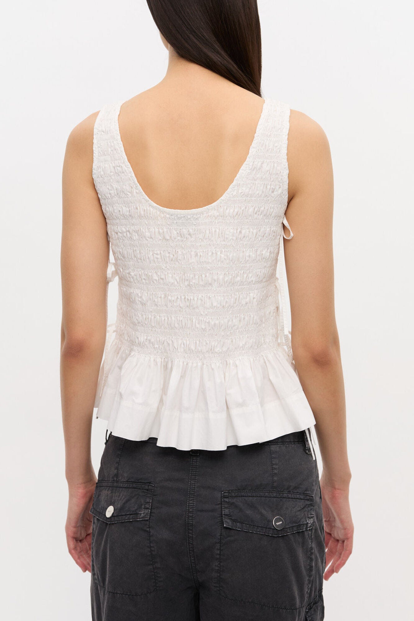 Ganni Poplin smocked tie top