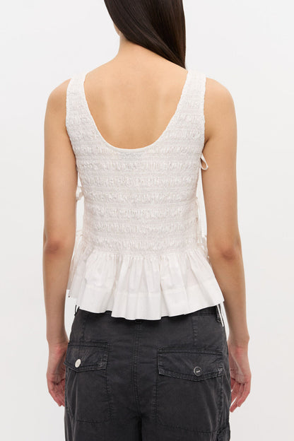 Ganni Poplin smocked tie top