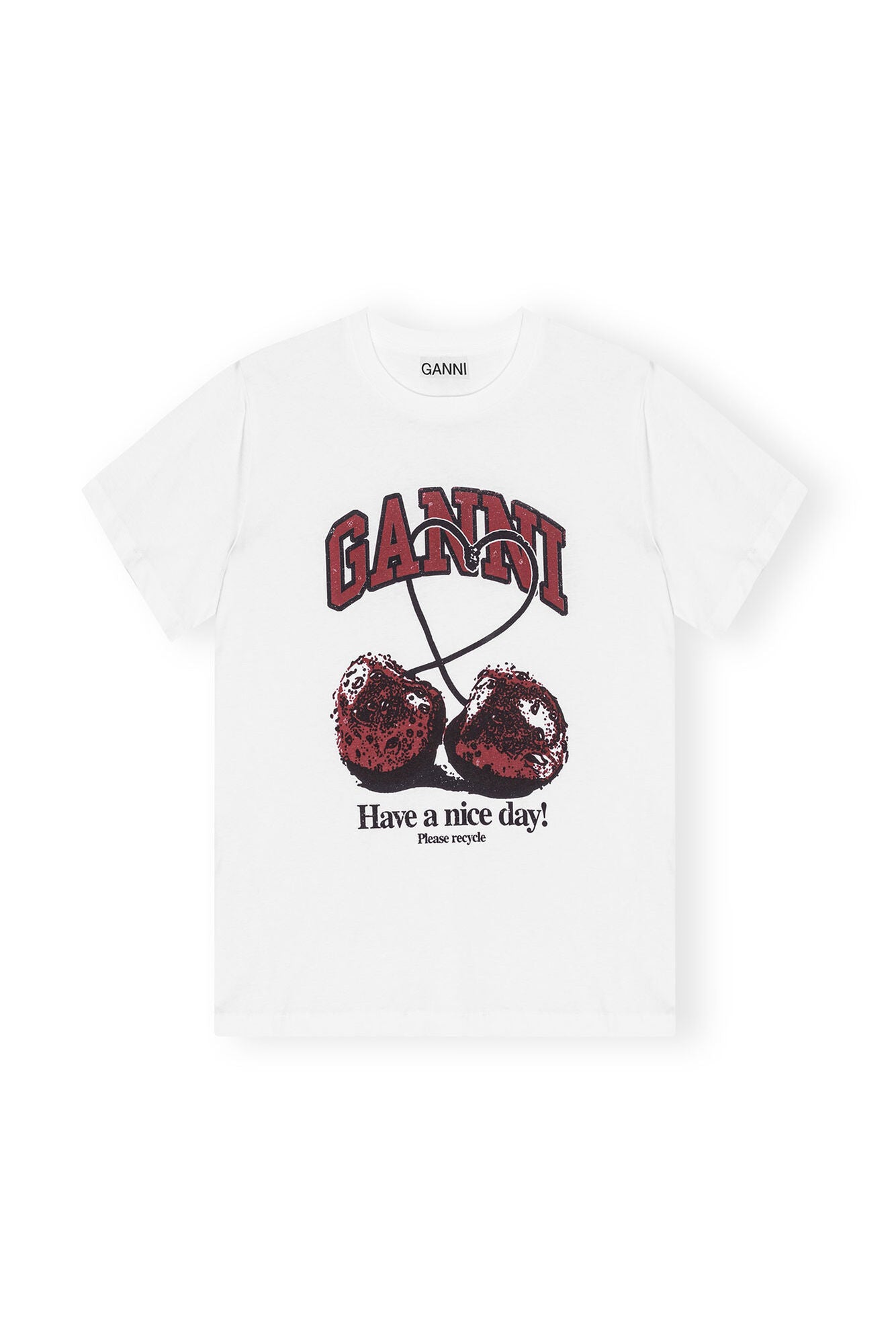 Ganni White relaxed cherry t-shirt