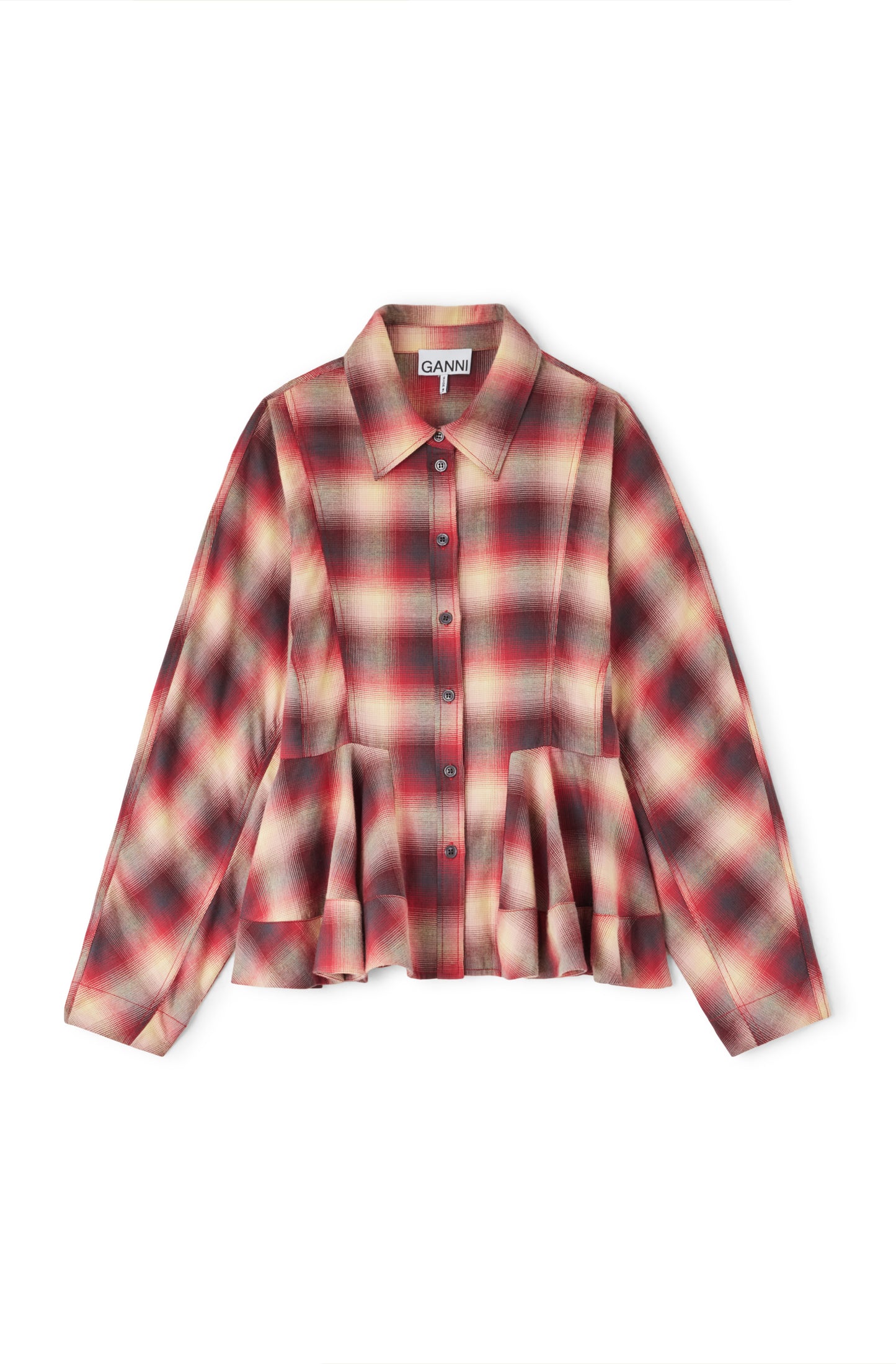 Ganni Cotton flannel check peplum shirt