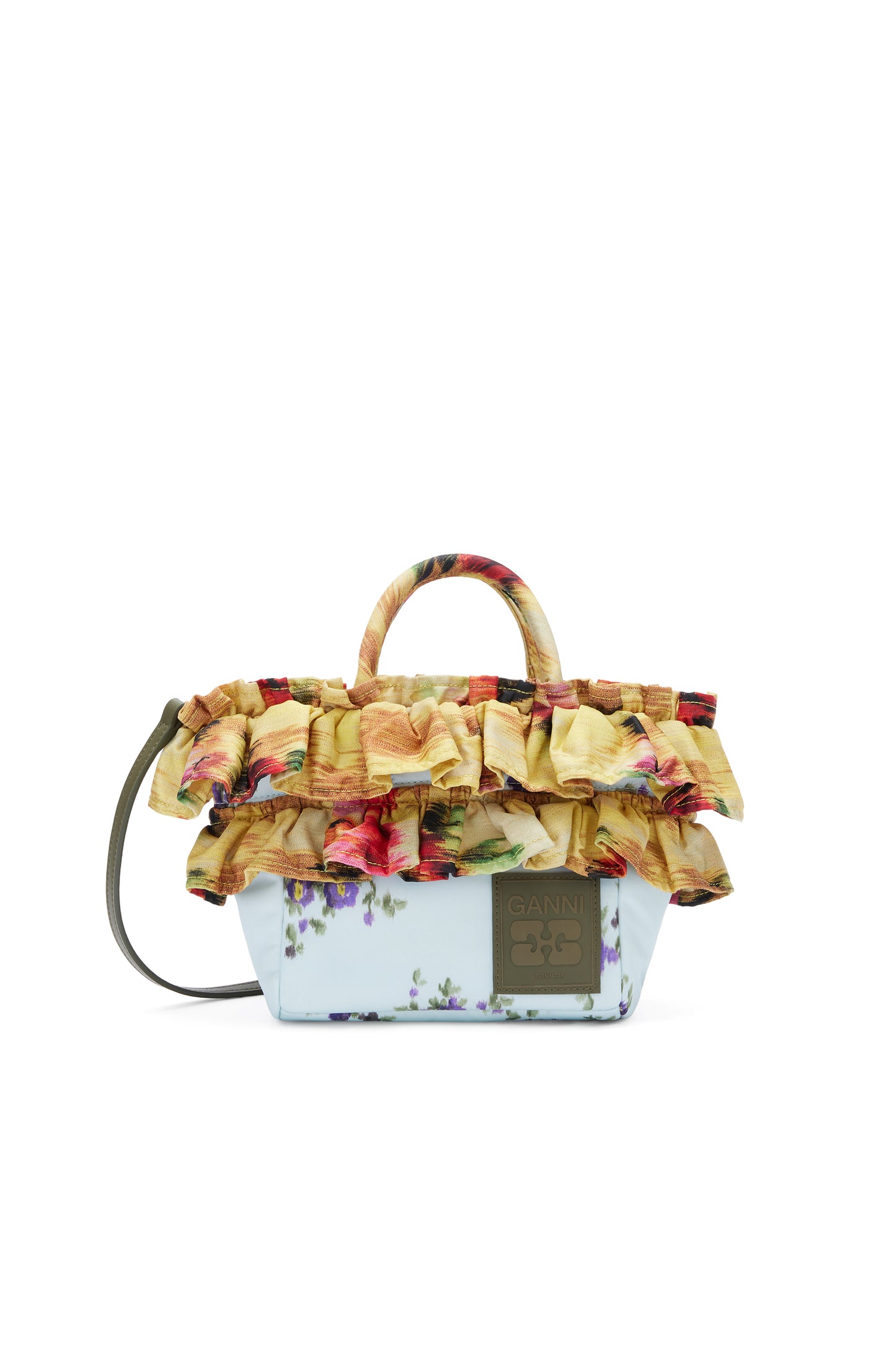 Ganni Mini shopper ruffle print tas