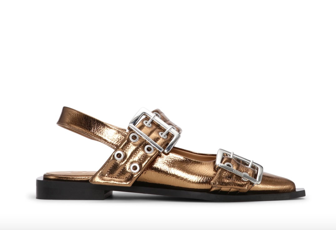 Ganni bronze metallic buckle ballerina