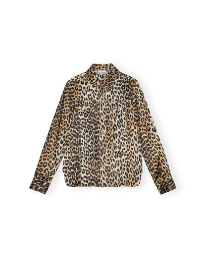 Ganni leopard print satin blouse