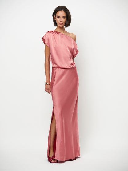 Dante6 Epic off shoulder satin maxi jurk