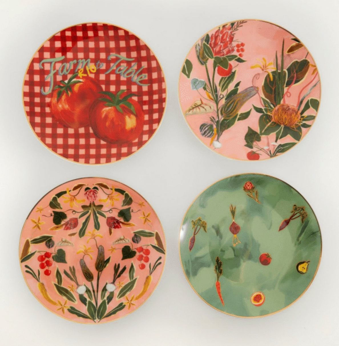 Farm Rio Set of 4 painted farm dessert plates