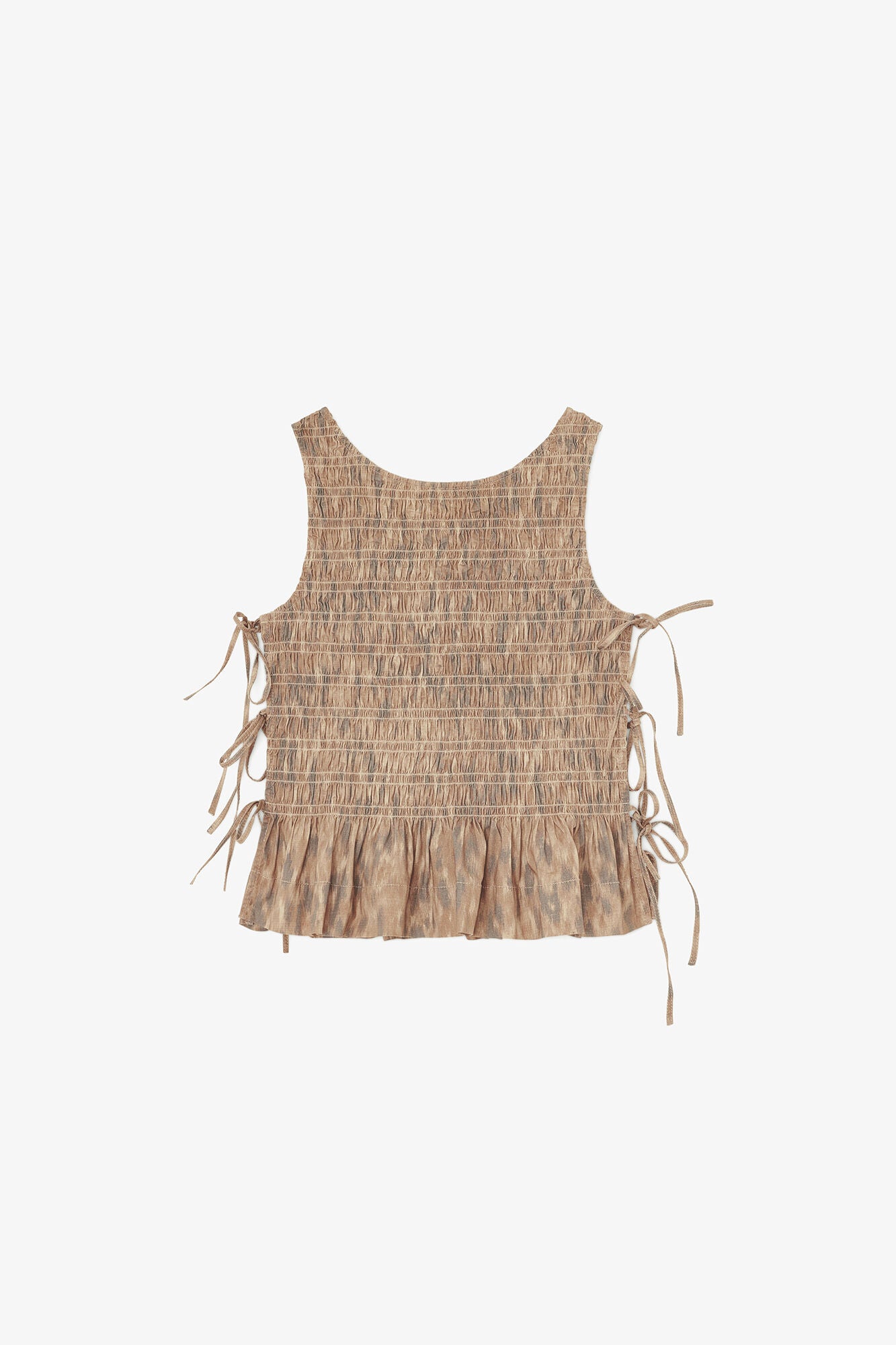 Ganni Printed stretch smocked top